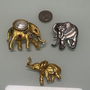 Vintage Gold and Silver Elephant Brooch Set & Pendant
